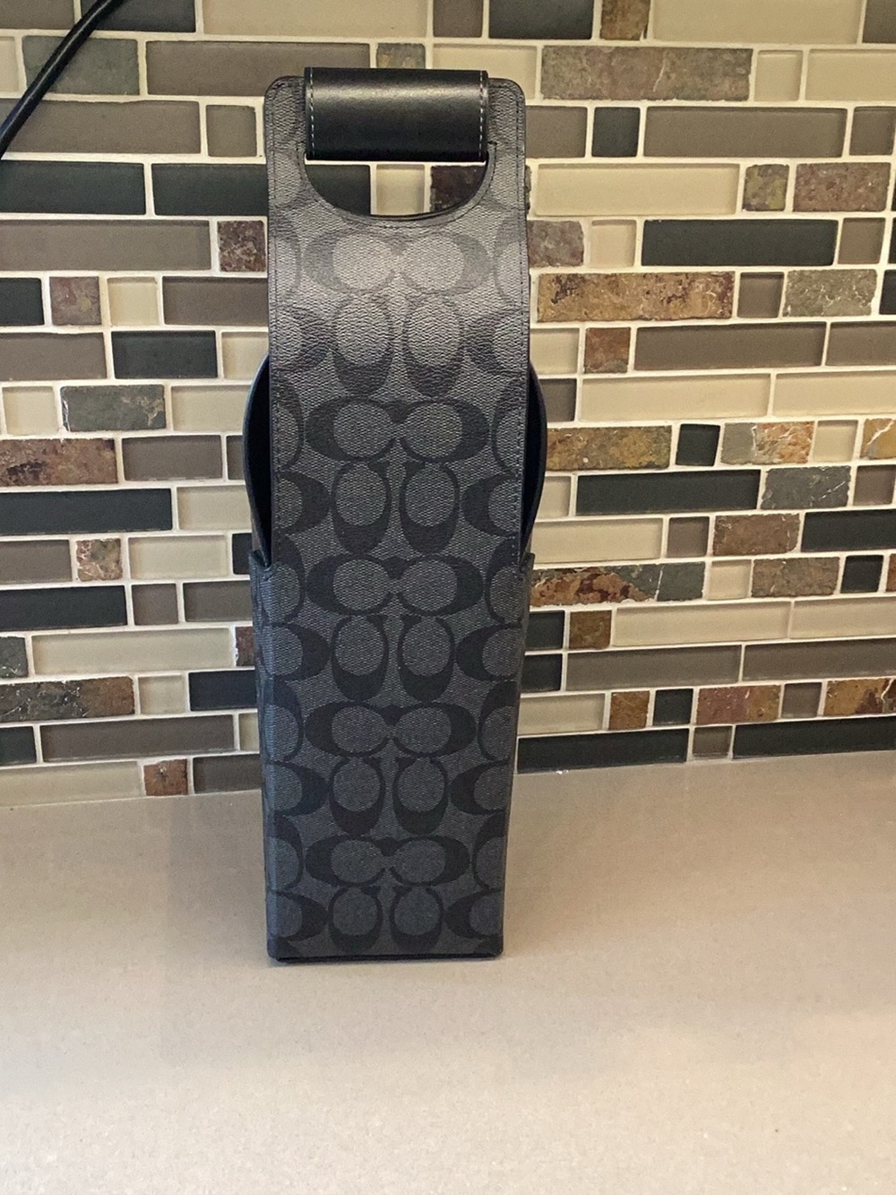 Coach Black/Gray Signature Monogram Wine Bottle Carrier